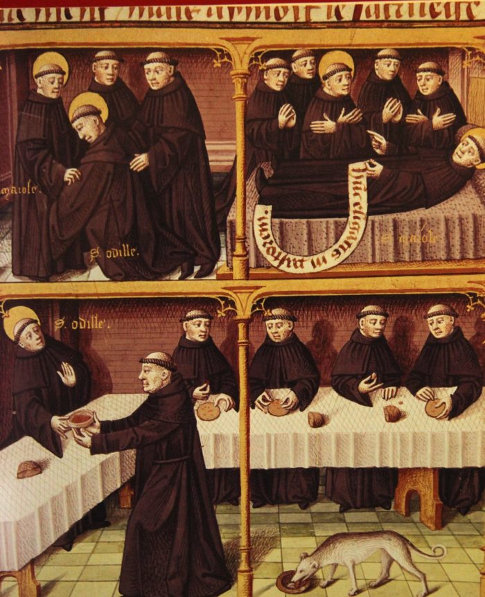 Réfectoire des moines, extrait de Speculum historiale, Vincent de Beauvais XVème siècle - musée Condé, Chantilly